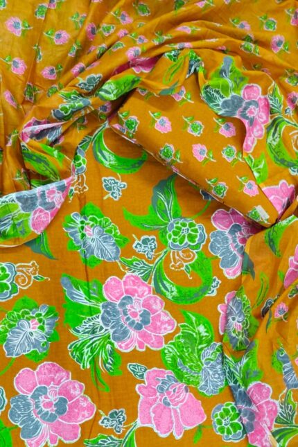 Mustard yellow printed fabric