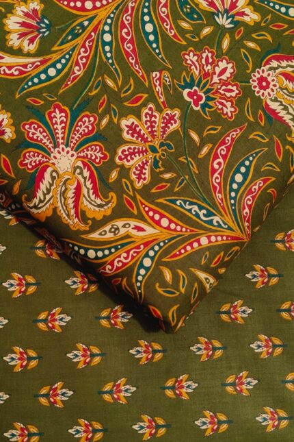 Olive green printed fabric