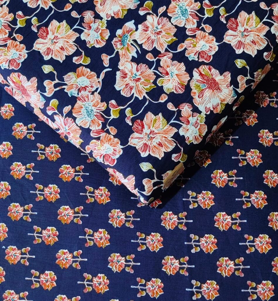 Blue printed fabric
